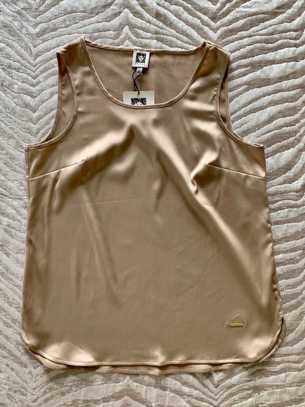 NWT Anne Klein Gold Satin Scoop Neck Tank Top Shimmer Cami Shell Size Small
